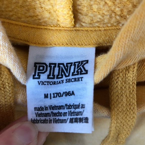 PINK Victoria’s Secret Vintage Wash Fleece Hoodie Yellow Pullover size Medium - Picture 3 of 9